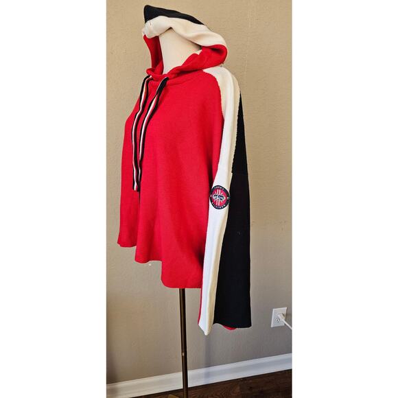Tommy Hilfiger Colorblock Oversized Red Hoodie Sweater Logo Sleeve Women Size L - Picture 7 of 9